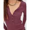 Yeokou Women’s Ribbed Henley Shirt Slim Fit Long Sleeve Casual Top(Darkred)