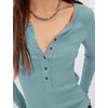 Yeokou Women’s Ribbed Henley Shirt Slim Fit Long Sleeve Casual Top(Teal)