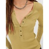 Yeokou Women’s Ribbed Henley Shirt Slim Fit Long Sleeve Casual Top(Yellow)