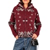 Women Bandana Paisley Knit Hooded Jacket Trendy Full Zip Sweater(Burgundy)