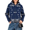 Women Bandana Paisley Knit Hooded Jacket Trendy Full Zip Sweater(Navy)