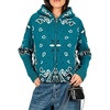 Women Bandana Paisley Knit Hooded Jacket Trendy Full Zip Sweater(Teal)