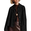 Women Faux Suede Cropped Jacket Fall Outerwear(Black)