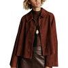 Women Faux Suede Cropped Jacket Fall Outerwear(Chestnut)