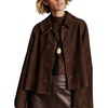Women Faux Suede Cropped Jacket Fall Outerwear(Coffee)