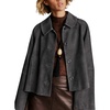Women Faux Suede Cropped Jacket Fall Outerwear(Gray)