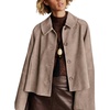 Women Faux Suede Cropped Jacket Fall Outerwear(Lighttaupe)