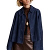 Women Faux Suede Cropped Jacket Fall Outerwear(Navy)
