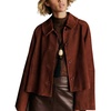 Women Faux Suede Cropped Jacket Fall Outerwear(Rust)