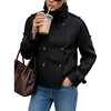 Women Houndstooth Jacket Double Breasted Stand Collar Coat(Black)