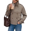 Women Houndstooth Jacket Double Breasted Stand Collar Coat(Brown)