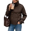Women Houndstooth Jacket Double Breasted Stand Collar Coat(Coffee)