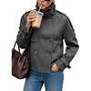 Women Houndstooth Jacket Double Breasted Stand Collar Coat(Gray)