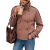 Women Houndstooth Jacket Double Breasted Stand Collar Coat(Rust)