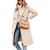 Women Oversize Long Trench Coat Plaid Lining Lapel Button Down Jacket(Khakiplaid)