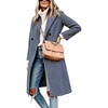 Women Oversize Long Trench Coat Plaid Lining Lapel Button Down Jacket(Navyplaid)