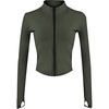 Womens Active Zip Up Running Workout Cropped Bbl Athletic Jacket with Thumb Holes(Armygreen)