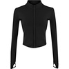 Womens Active Zip Up Running Workout Cropped Bbl Athletic Jacket with Thumb Holes(Black)
