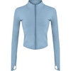 Womens Active Zip Up Running Workout Cropped Bbl Athletic Jacket with Thumb Holes(Blue)