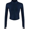 Womens Active Zip Up Running Workout Cropped Bbl Athletic Jacket with Thumb Holes(Navy)