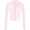 Womens Active Zip Up Running Workout Cropped Bbl Athletic Jacket with Thumb Holes(Pink)