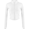 Womens Active Zip Up Running Workout Cropped Bbl Athletic Jacket with Thumb Holes(White)