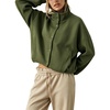 Women’s Bomber Jacket Oversized Windbreaker Funnel Neck Cropped Coat(Armygreen)