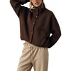 Women’s Bomber Jacket Oversized Windbreaker Funnel Neck Cropped Coat(Brown)