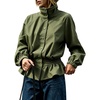 Women’s Casual Striped Jacket Stand Collar Button Down Cropped Coat(Armygreen)
