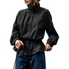 Women’s Casual Striped Jacket Stand Collar Button Down Cropped Coat(Black)
