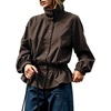 Women’s Casual Striped Jacket Stand Collar Button Down Cropped Coat(Coffee)