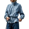 Women’s Casual Striped Jacket Stand Collar Button Down Cropped Coat(Dustyblue)