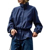 Women’s Casual Striped Jacket Stand Collar Button Down Cropped Coat(Navy)