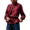 Women’s Casual Striped Jacket Stand Collar Button Down Cropped Coat(Red)