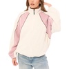 Women’s Color Block Fleece Jacket Stand Collar Zip Up Track Coat(Beige)