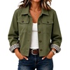 Women’s Cropped Trench Jacket Button Down Plaid Lined Coat(Armygreen)