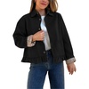 Women’s Cropped Trench Jacket Ruffle Hem Floral Lined Coat(Black)