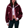 Women’s Fleece Cropped Jacket Funnel Neck Zip Up Fuzzy Teddy Coat(Winered)