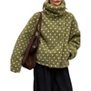 Women’s Heart Print Sherpa Fleece Jacket Button Down Teddy Coat(Armygreen)