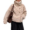 Women’s Heart Print Sherpa Fleece Jacket Button Down Teddy Coat(Cream)