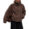 Women’s Heart Print Sherpa Fleece Jacket Button Down Teddy Coat(Darkbrown)