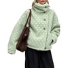 Women’s Heart Print Sherpa Fleece Jacket Button Down Teddy Coat(Mintgreen)