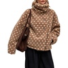 Women’s Heart Print Sherpa Fleece Jacket Button Down Teddy Coat(Taupe)