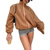 Women’s Mesh Track Jacket Oversized Zip Up Lightweight Coat(Brown)
