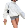 Women’s Mesh Track Jacket Oversized Zip Up Lightweight Coat(White)