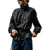 Women’s Polka Dot Casual Funnel Neck Lightweight Jackets(Black)