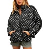 Women’s Polka Dot Puffer Jacket Quilted Zip Up Winter Coat Pockets(Black)