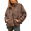 Women’s Polka Dot Puffer Jacket Quilted Zip Up Winter Coat Pockets(Brown)