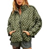 Women’s Polka Dot Puffer Jacket Quilted Zip Up Winter Coat Pockets(Green)