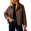 Women’s Puffer Jacket Quilted Lightweight Plaid Lining Padded Coat(Brown)